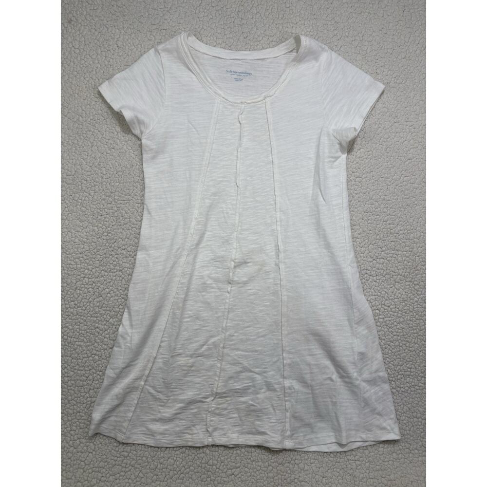 Soft Surroundings Tunic White Cotton Womens S Petite Stretch Short Sleeve Panels